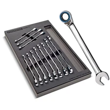 Powerbuilt 11 Piece Pro Tech SAE Reversible Ratcheting Combination Wrench Set -