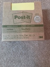 Post-it 100 Recycled Paper Super Sticky Notes, 3x3 in, 5 Pads 70 Sheets Each