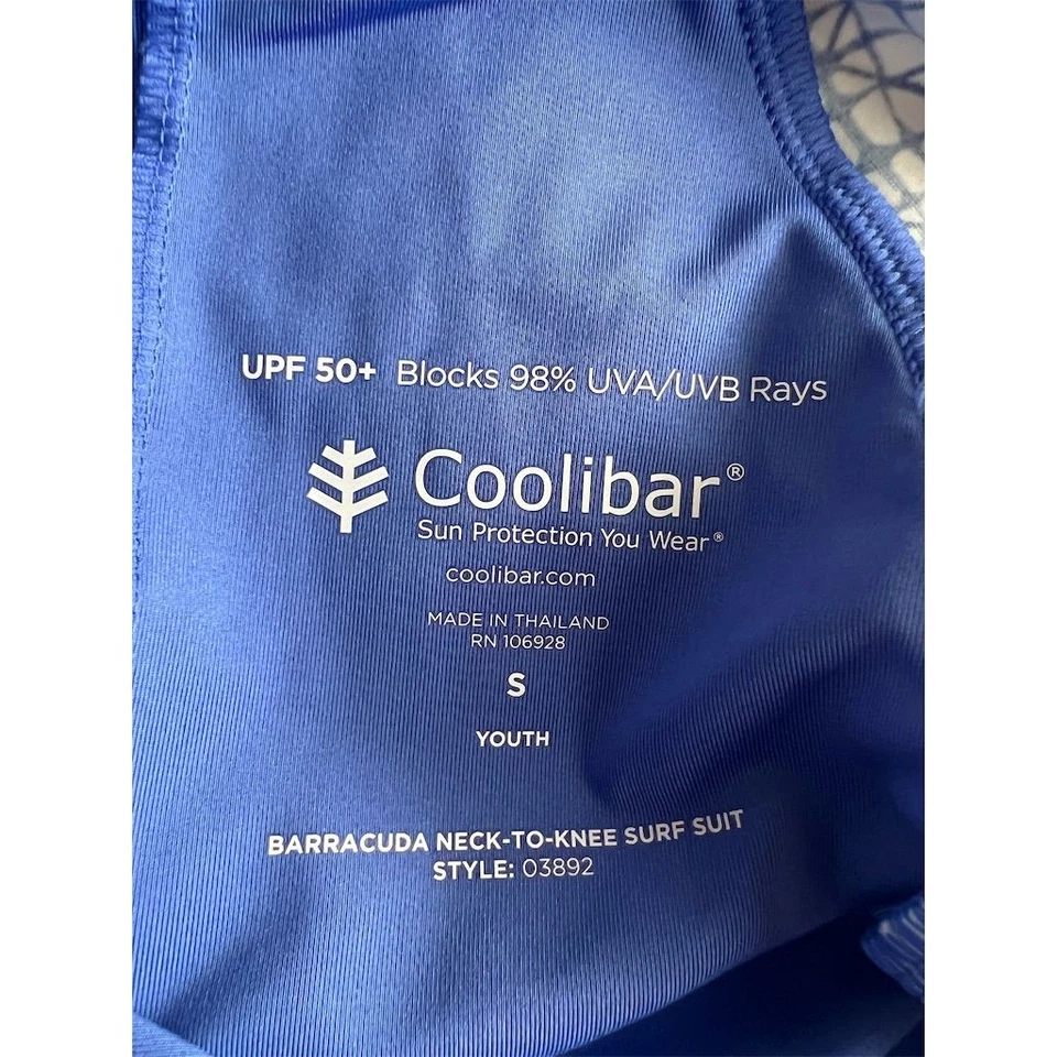 Traje de baño de surf Coolibar azul juvenil UPF 50 S 5/6 cuello a rodilla NUEVO Foto 4 de 4