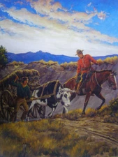Canadian Mountie RCMP Helping Oxen cart