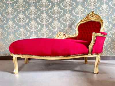 Red Velvet Chaise Longue in Louis XV Style Handmade Bench for Wedding Event Déco