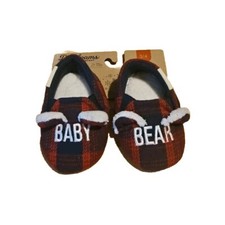 Dearfoams Cozy Comfort Baby Bear Closed Back Plaid Slippers Size 3/4 NEW