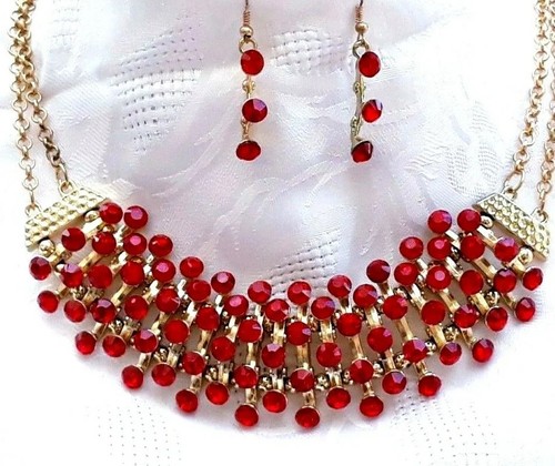 Parure En Pâte De Verre Et Strass Sur Métal Doré - Sans Nickel, Neuve Avec étiquettes