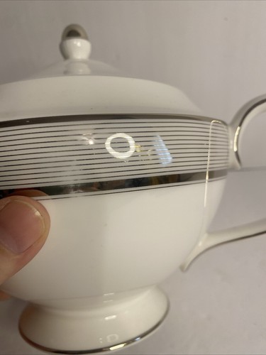 WEDGWOOD MARTHA STEWART Tea Pot RIBBON STRIPE Silver ***Read - Bild 7 von 9