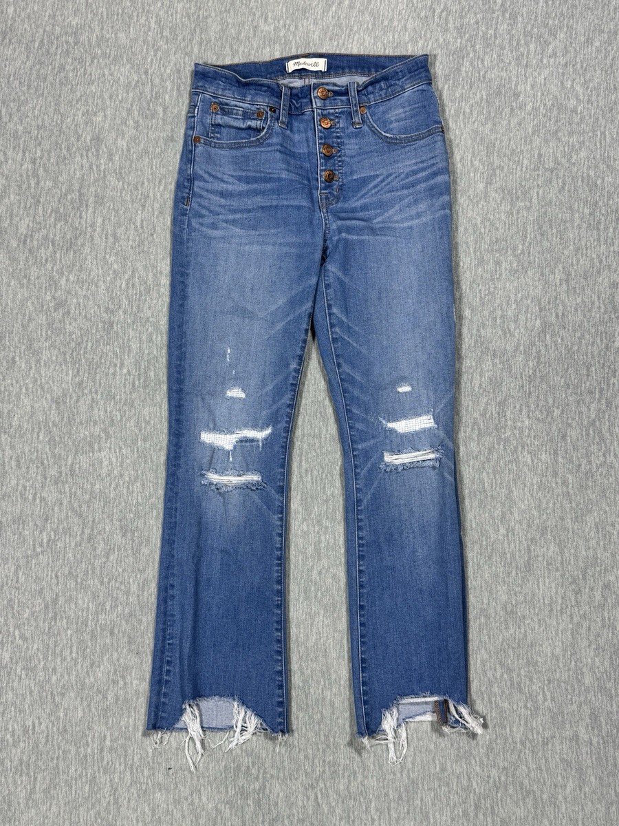 Madewell Jeans Women's 25 Blue Cali Demi Boot Button Fly Fray Hem