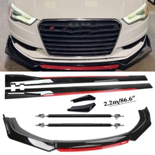 For Audi Front Bumper Lip Spoiler Splitter Side Skir Glossy Black +Red Body Kit