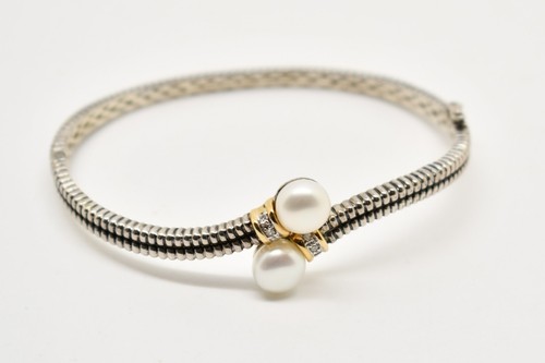 Sterling Silver +14K Imitation Pearl Bracelet 7.5" #FMY587 - 第 1/5 張圖片