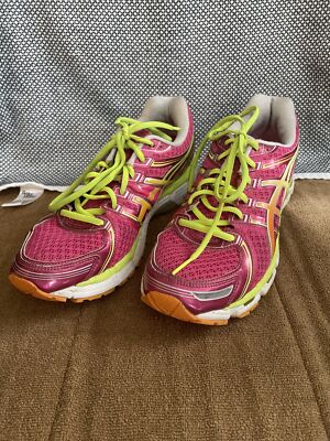 ASICS Gel Kayano 19 Athletic Running Shoes Womens Size Red Purple Yellow  T350N