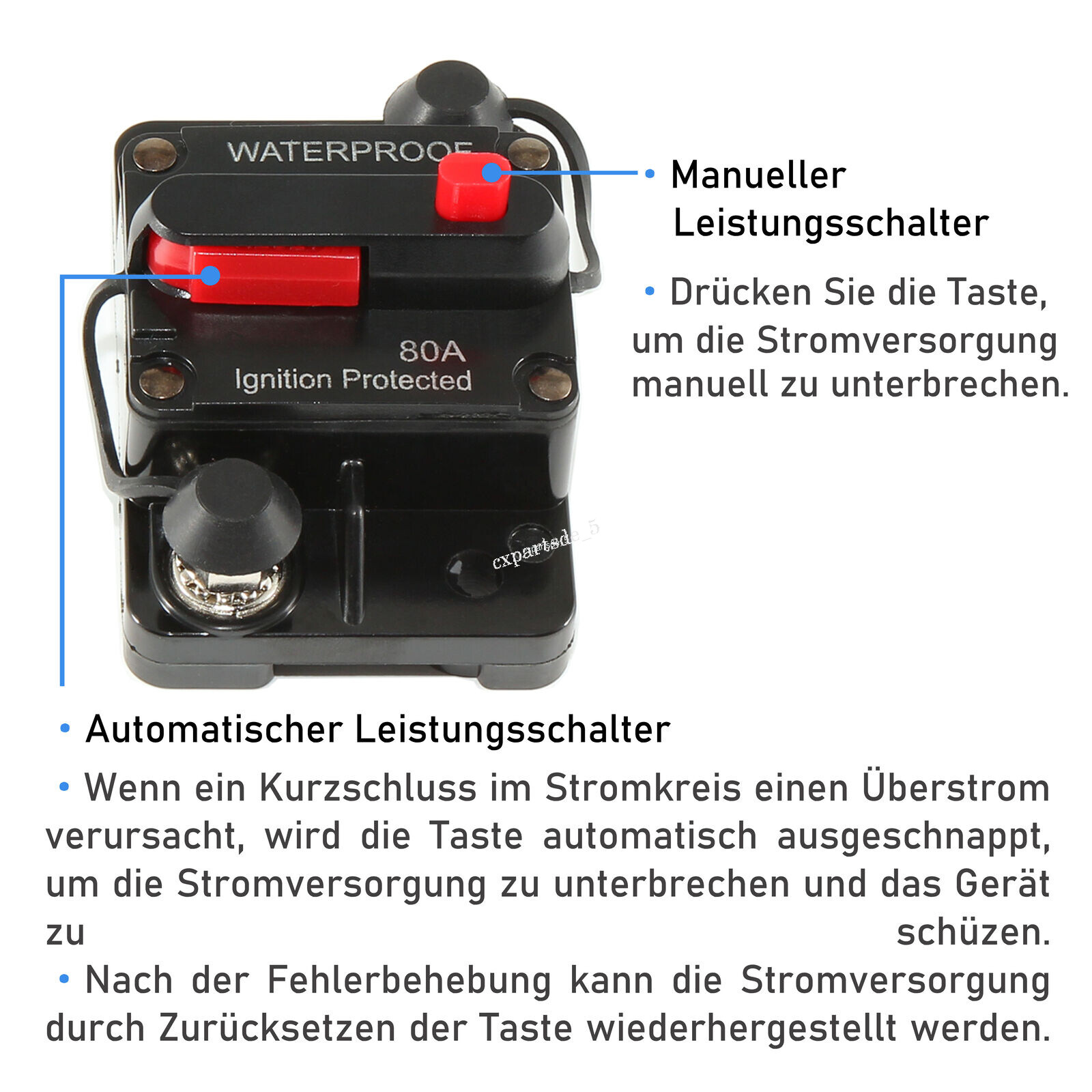 Auto Leistungsschalter 15A DC 12-48V - Wasserdichter Sicherungsschalter