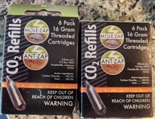 Lot Of Two Boxes Of  CO2 Cartridges 6-Pack Mole-Zap/Ant Zap Refills 
