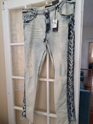NWT REDFOX AUTHENTIC PREMIUM LEG TIE DISTRESSED JEAN SIZE 21