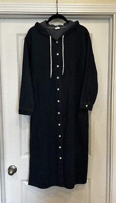 VTG Denim Hoodie Button Up Midi-dress Shacket BDNZX Fashion Jeans