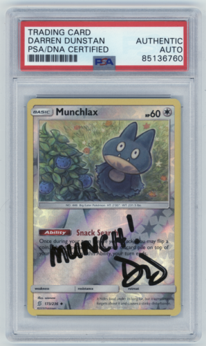PSA signiert Darren Dunstan Pokémon Munchlax 173/236 Unified Minds Sonne & Mond