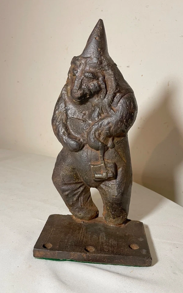 Raro tope de puerta antiguo hecho a mano de 1900 pesado sólido hierro fundido figurativo tigre león Foto 2 de 4