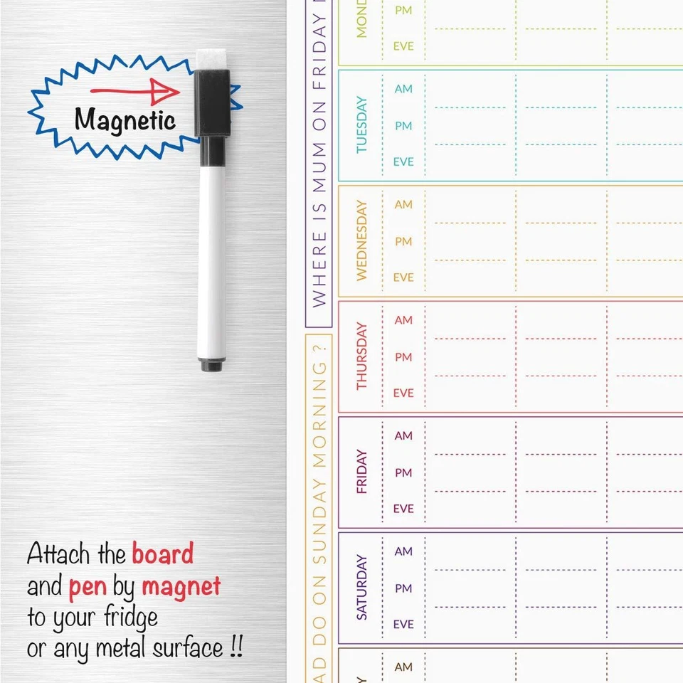 Magnetic Fridge FAMILY PLANNER Chore Rota Board Weekly Drywipe A3 Task Chart Pen - Image 4 of 4
