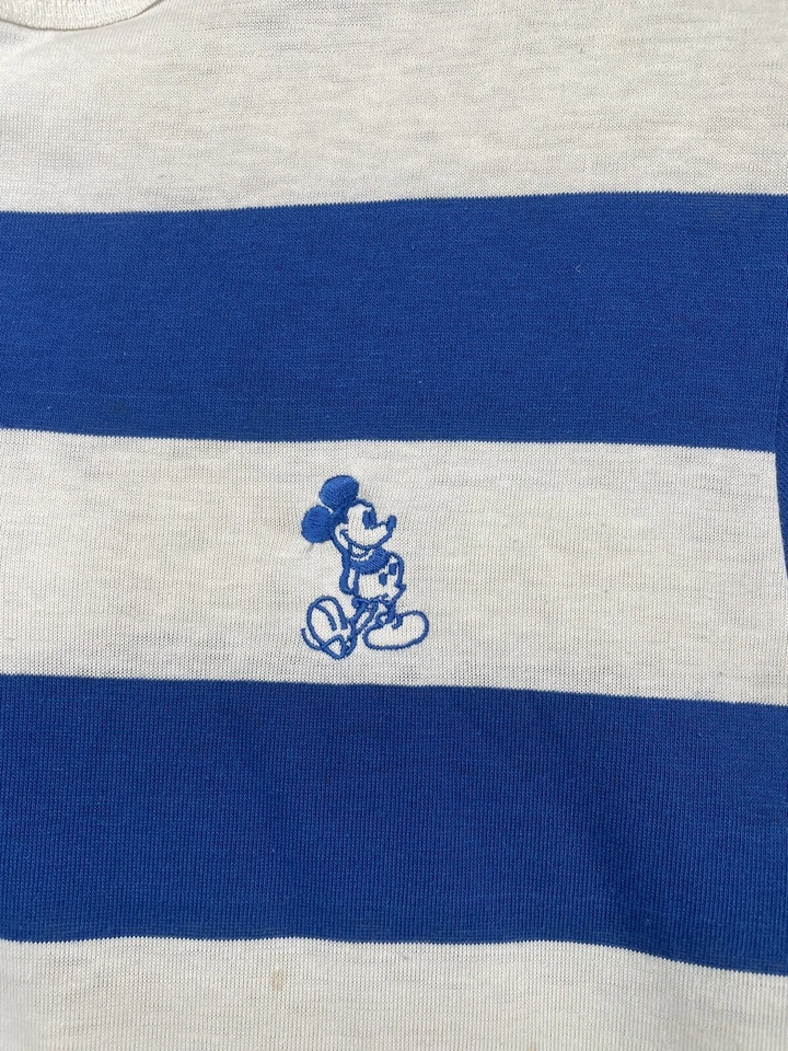 Camiseta De Colección Mickey Mouse Azul Blanco Jersey Rayas Puntada Única Walt Disney Foto 3 de 4