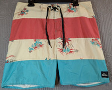 Quicksilver Board Shorts Men's Multicolor Striped Drawstring 34W Outdoor Beach