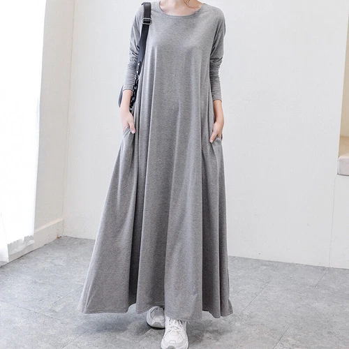 Nuevo Maxi Vestido Informal de Moda para Mujer de Gran Tamaño Suelto Mangas Largas Cuello Redondo - Imagen 8 de 24