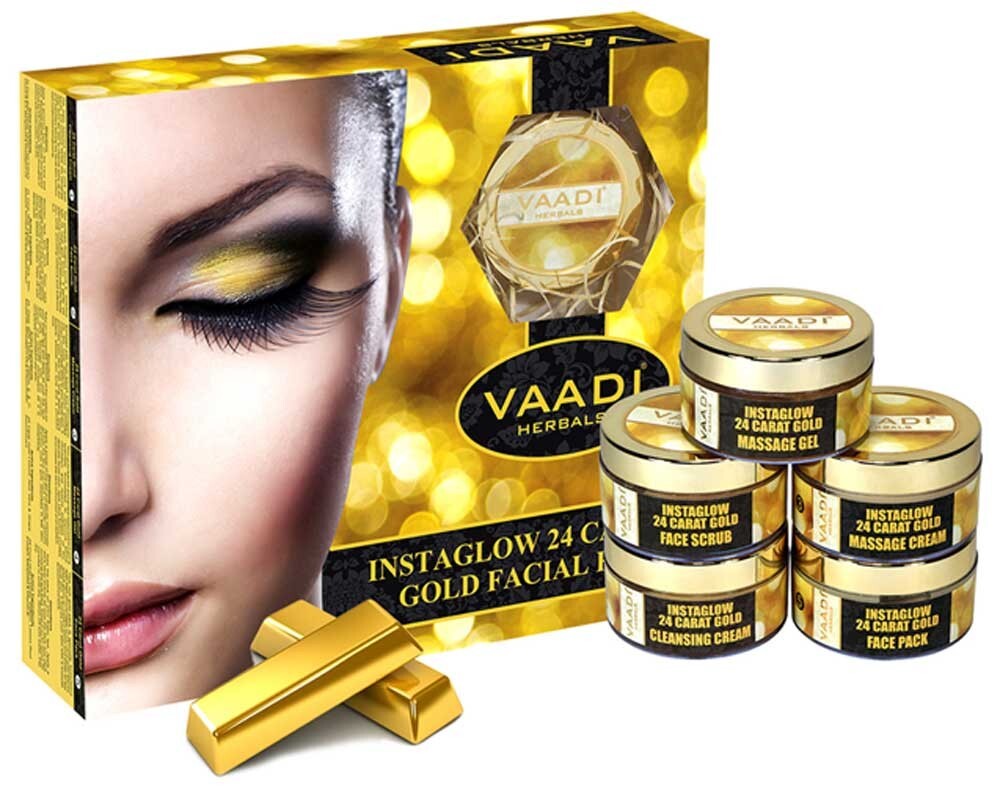Gold Facial Kit - 24 Karat Goldblätter, Ringelblumen- & Weizenkeimöl, Zitrone...