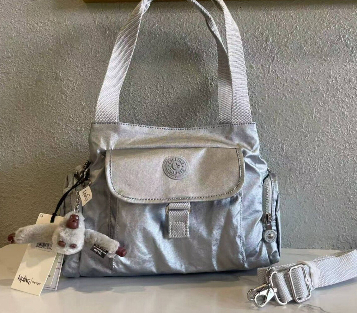 Kipling Fairfax Multiway Bag New With Tags Monkey SILVER METALLIC Handbag Strap