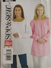 Butterick See & Sew Pattern B4427 Women's Plus Tops Blouses Sizes 16 18 20 22