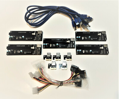 5 PCS. PCI-E 1X TO 16X RISER CARD ADAPTER. USB 3.0 & MOLEX TO SATA CABLES.