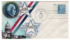 #810 EE James Monroe Prexy FDC Dorothy Knapp Hand Painted Cachet 1941