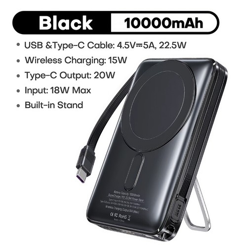 22.5W Magnetic Power Bank 10000mAh for Magsafe Battery with Cable Foldable Stand - Picture 25 of 27
