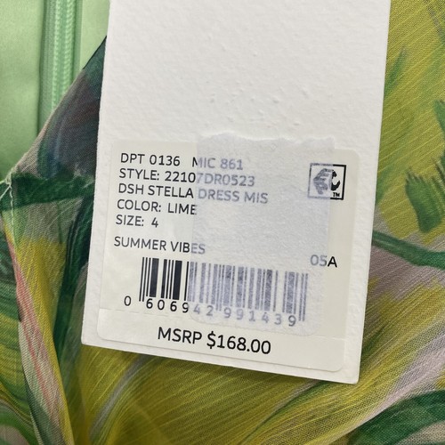 Alex Marie Size 4 Lime Green Long Sleeve V-Neck Floral Tiered A-Line Dress B10 - Picture 10 of 13