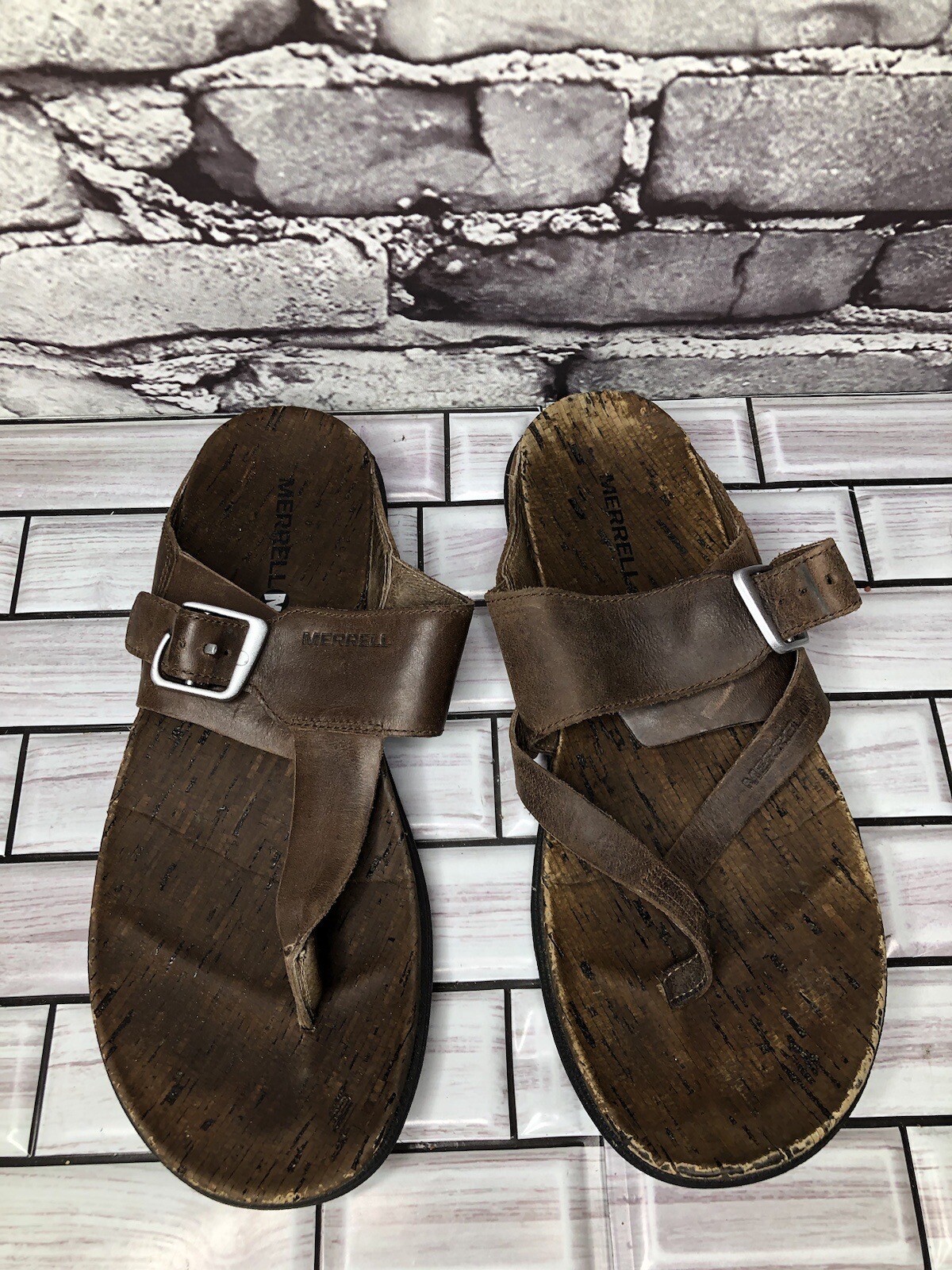 Sandali bassi Merrell Around Town tanga pelle marrone slide sughero donna 8M US 39EU