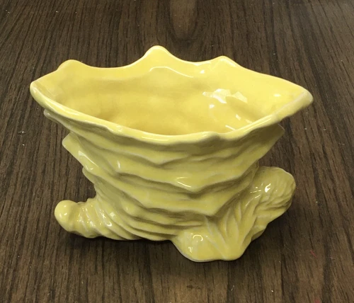 Vintage McCoy Yellow Shell Planter / Cornucopia PIne Cone Leaves