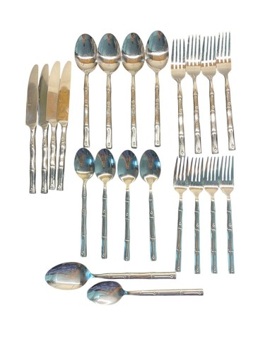 Hampton Silversmiths Bamboo 22pc Flatware Set Stainless 5pc Settings + 2 Spoons