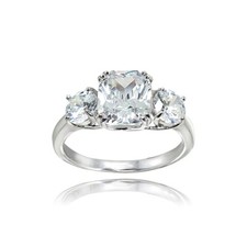 Sterling Silver CZ Cushion Cut 3-Stone Royal Engagement Wedding Ring, Size 7