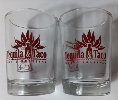 TWO TEQUILA AND TACOS MUSIC FESTIVAL GLASSES BLOODY CURE 4 OZ LOGO SAMPLE GLASS
