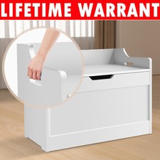Large Toy Box Kid's Room Storage White Wooden Bedroom Chest Lid Ottoman Baby