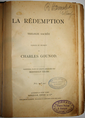 ALTE PARTITUR La RÉDEMPTION Ch. GOUNOD PIANO CHANT B. TOURS NOVELLO EO 1882