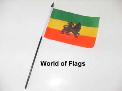 ÄTHIOPIEN FLAGGE 6'' x 4'' LÖWE von JUDA KLEINE HAND äthiopisches Handwerk Tisch Display