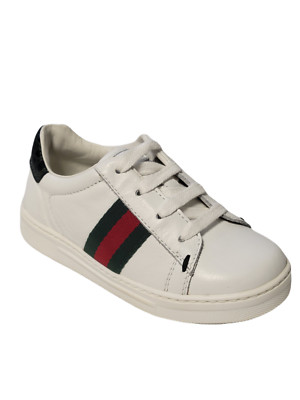 NIB New Gucci Ace Baby Lace Up Web Sneakers - White Size 24 US 8