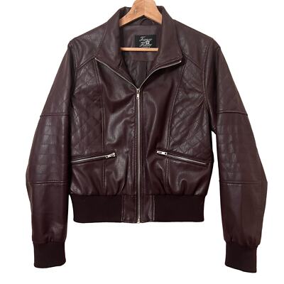 Plum Purple Faux Leather Jacket Zip Front Biker Jacket Crop