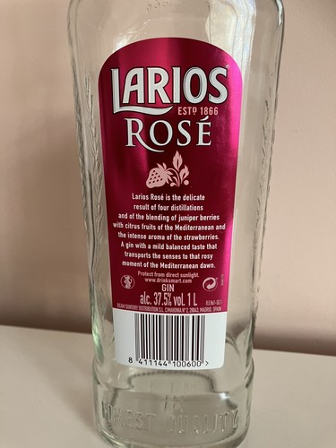 EMPTY Larios Rose Premium Gin Glass Bottle Mediterranea - 1 Litre - Picture 7 of 10