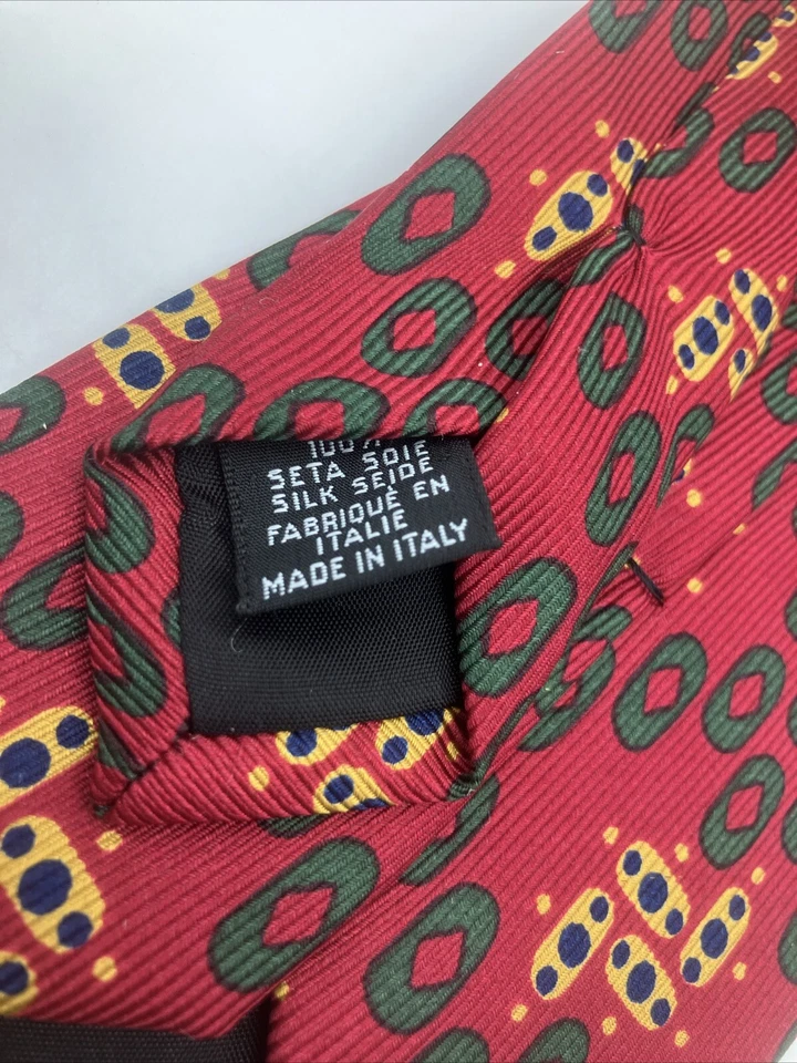 "Corbata de seda Rubinacci hecha en Italia geométrica rojo oscuro verde 59 x 3,75""" Foto 4 de 4