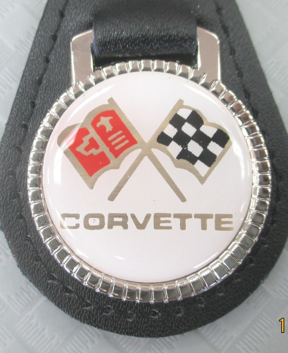White Corvette Gold Crossed Flags #3263G Leather Chrome Sting Ray