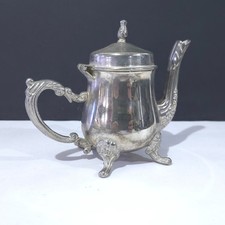 Vintage Silver Plate Footed Coffee Pot with Ornate Scroll Handle — listing 3