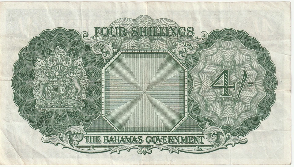 Bahamas Government 4 Shillings Banknote 1953 Very Fine-30 Condition Pick#13-D - Image 2 of 2