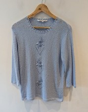Amoretti M/L Pale Blue Nylon Blend Knit Top 3/4 Sleeve Jumper with Embroidery GC