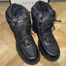 Scarpe stivali da neve uomo Gucci in nylon nero tinta unita GG imbottiti nuove con etichette taglia 9