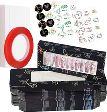 74PCS Empty Press on Nails Packaging Box Set Includes 35PCS Black Butterfly 