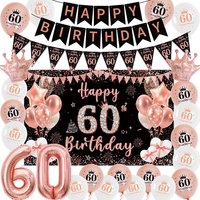 Deko 60 Geburtstag Frau RoséGold Schwarz - Happy Birthday Banners Girlande | Wim