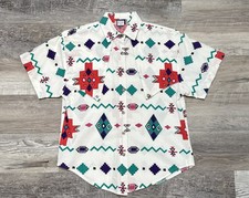 Vtg Circle T Top Womens S Western Shirt Rodeo Cowgirl Aztec Button Down Cutout