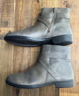 Ecco Touch 15 Taupe Gray Leather Zip Up Ankle Boots Size 38